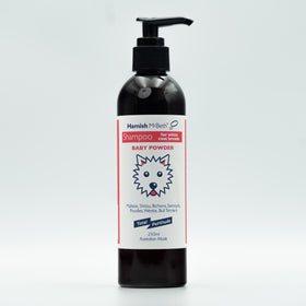 Hamish McBeth all Natural Westie & White dog shampoo concentrate with Baby Powder fragrance and natural optical brighteners to help whiten the coat. Free of soap, phosphates, parabens, sulphate and enzymes. 250mL