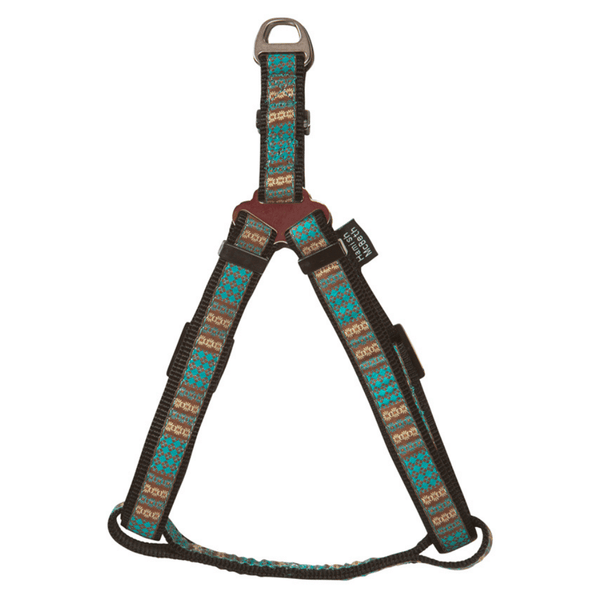 Hamish McBeth aqua blue Swimmable webbing harness is perfect for outdoor walks and playing in the water or mud.  It is made with extra strong stitching, is rust proof and can be easily washed after rolling in the mud.  The colourful ribbon overlay sets the scene for a summer of fun.  Matching collar and lead also available.
