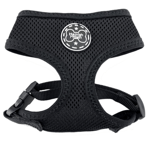 Step out in style with this fashionable and comfortable dog harness. Hamish McBeth classic black, your dog will be looking the part when meeting their mates. Designed for easy use, lightly padded and comfortable with flexible fit leg holes plus double stitching for extra strength. This dog harness is specifically designed to give your pooch an easy and comfortable walk.