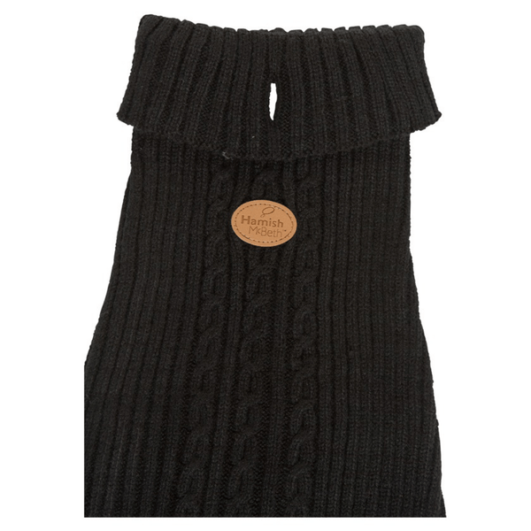 Hamish McBeth 100% Mongolian pure wool dog jumper in black is hand loomed with a roll neck cable knit design that makes this knitted dog jumper warm and comfortable. Available in 6 sizes