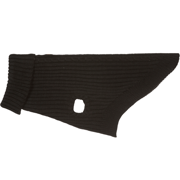 Hamish McBeth 100% Mongolian pure wool dog jumper in black is hand loomed with a roll neck cable knit design that makes this knitted dog jumper warm and comfortable. Available in 6 sizes