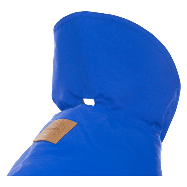 Hamish McBeth blue all-weather dog coat is windproof and water-resistant  is an outdoor gear essential. The unique design of our dog coat allows it to wrap around the chest area to cover and provide extra protection. Easy to fit with velcro straps on top. and is fully quilted for extra warmth. Available in 6 sizes for small  to large dogs.
