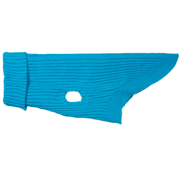 Hamish McBeth 100% Mongolian pure wool dog jumper in blue is hand loomed with a roll neck cable knit design that makes this knitted dog jumper warm and comfortable. Available in 6 sizes