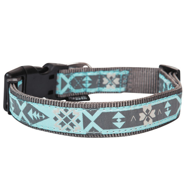 Our summer blue Swimmable webbing collar is perfect for outdoor walks and playing in the water or mud.  It is made with extra strong stitching, is rust proof and can be easily washed after rolling in the mud. Matching lead and harness available.