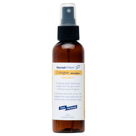 Hamish McBeth natural dog cologne with a plant derived coconut fragrance that protects and deodorise's the coat adding shine. The conditioning agent helps protect the coat and repels dirt and leaves no greasy build up. The natural coconut extract fragrance will last up to 10 days. Great to use on pet bedding! 125mL