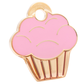 Hamish McBeth unique cupcake designed pet id tag. Rustproof, thick, heavy duty metal with thick protective coating. Free laser engraving with a polished mirror surface and split ring included. Available in gold or silver. Size: 2.5 x 2.5cm