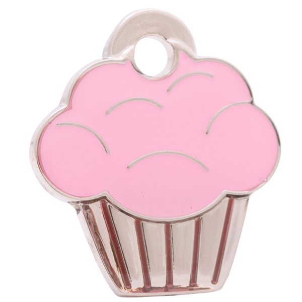 Hamish McBeth unique cupcake designed pet id tag. Rustproof, thick, heavy duty metal with thick protective coating. Free laser engraving with a polished mirror surface and split ring included. Available in gold or silver. Size: 2.5 x 2.5cm