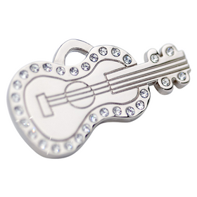 Hamish McBeth stunning guitar design pet ID tag with decadent Czech crystals. Unique design, rustproof, thick, heavy duty metal with protective coating. Free laser engraving with a polished mirror finish. Perfect for humans and pets alike. Available in gold or silver. Size: 2 x 4.8cm