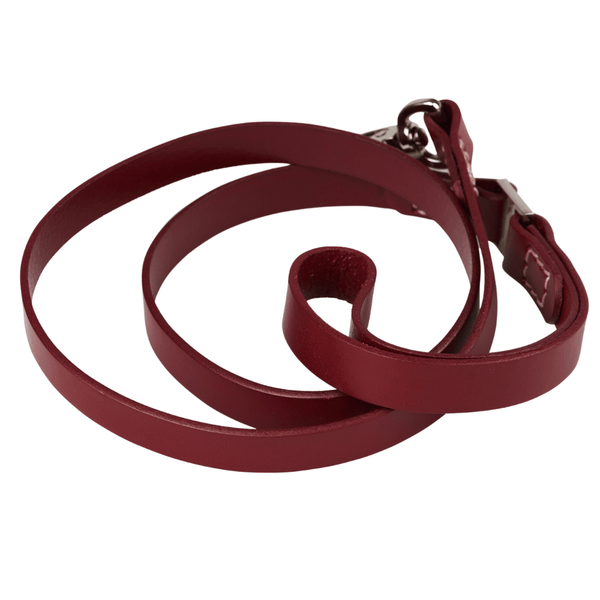 Hamish McBeth red leather dog lead to compliment our red leather collars.   Vegetable dyed luxury top grain leather with a buttery smooth texture.