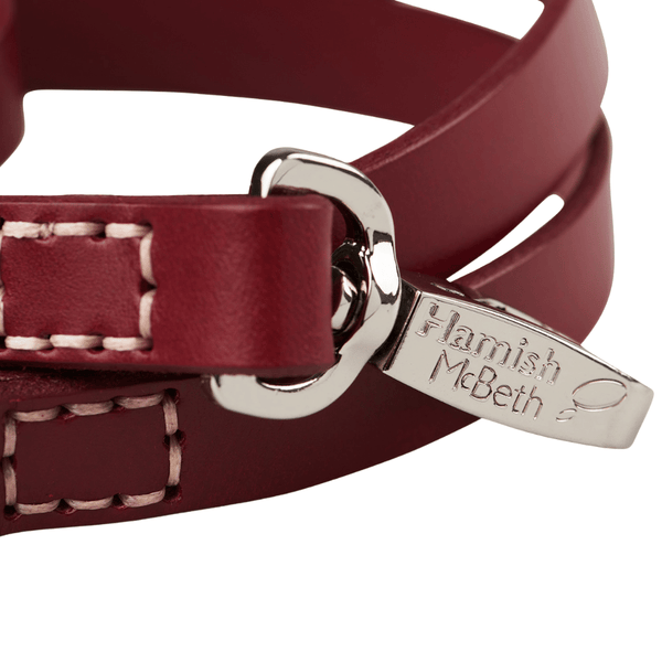Hamish McBeth red leather dog lead to compliment our red leather collars.   Vegetable dyed luxury top grain leather with a buttery smooth texture.