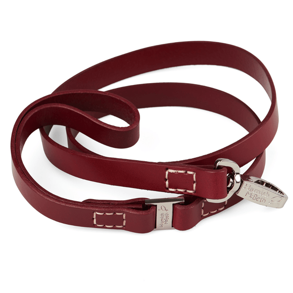 Hamish McBeth red leather dog lead to compliment our red leather collars.   Vegetable dyed luxury top grain leather with a buttery smooth texture.
