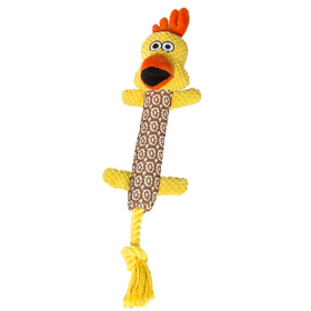 Hamish McBeth Hen soft dog toy with a rope for playing tug of war plus a squeaker that will give your pet hours of fun and made with extra strong nylon fabric. Machine washable. Size: 40cm long