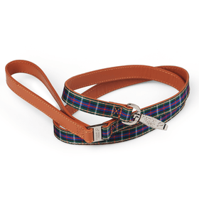 Hamish McBeth matching Highland Blue dog leash for the dog who loves all things Scottish. It's the perfect match for our Highland Blue collars with its soft leather and blue ribbon overlay.