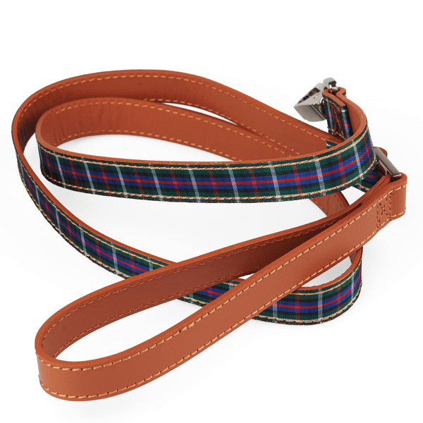 Hamish McBeth matching Highland Blue dog leash for the dog who loves all things Scottish. It's the perfect match for our Highland Blue collars with its soft leather and blue ribbon overlay.