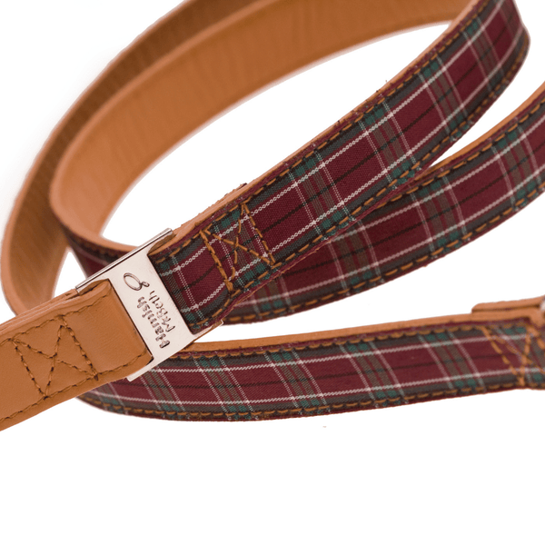 Hamish McBeth stylish purple tartan dog lead for the Scottish pooch around town. Fine quality leather lead with tartan overlay for a perfect match with our Highland Purple collars.