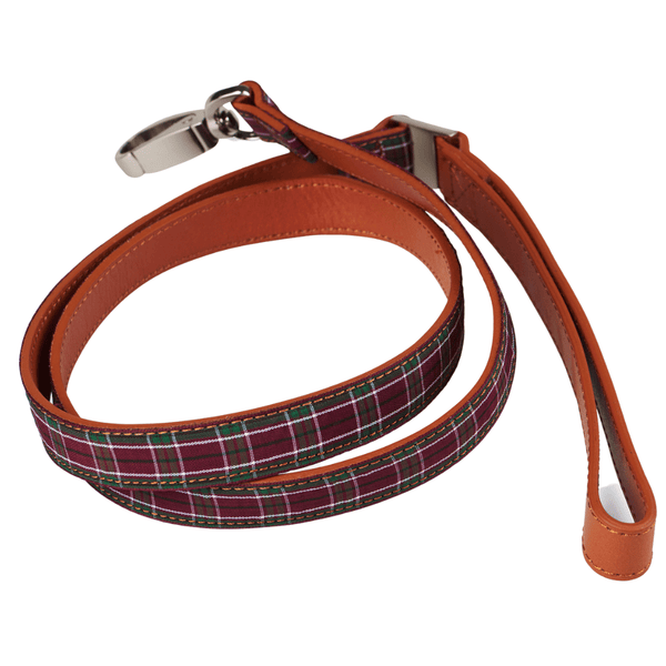 Hamish McBeth stylish purple tartan dog lead for the Scottish pooch around town. Fine quality leather lead with tartan overlay for a perfect match with our Highland Purple collars.