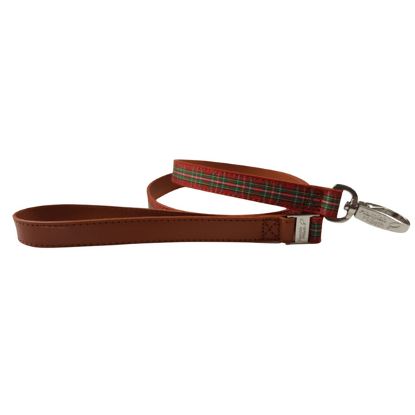 Hamish McBeth matching Highland Red dog leash for the dog who loves all things Scottish. It's the perfect match for our Highland Red collars with its soft leather and red ribbon overlay.
