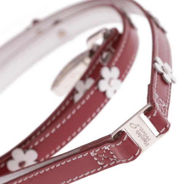 Hamish McBeth Lucy Red leather lead with delicate flowers to compliment our Lucy Red Collar.