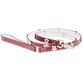Hamish McBeth Lucy Red leather lead with delicate flowers to compliment our Lucy Red Collar.