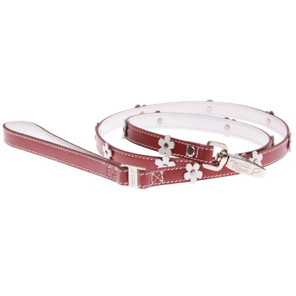 Hamish McBeth Lucy Red leather lead with delicate flowers to compliment our Lucy Red Collar.