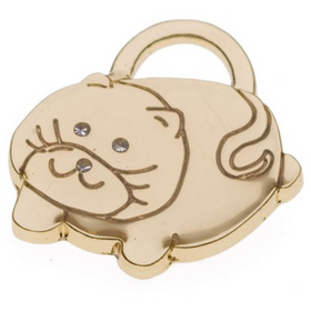 Hamish McBeth cute cat pet ID tag decorated with Czech crystals eyes. Custom designed, durable, rustproof, heavy duty metal with protective coating. Free engraving with a polished mirror finish and split ring included. Available in gold or silver. Size: 2.3 x 1.5cm