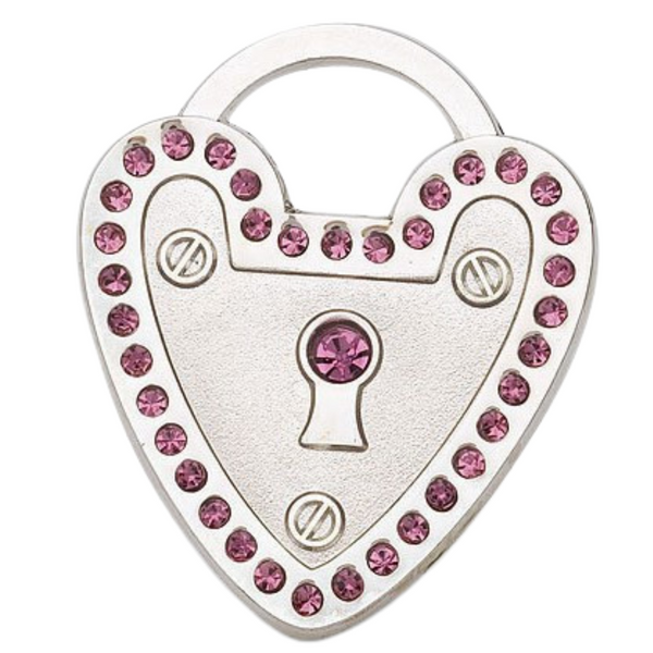 Hamish McBeth Padlock Heart Pet ID Tag with brilliant Czech crystals. Custom designed, durable, heavy duty metal with protective coating. Free engraving with a polished mirror finish and a split ring included. Available in gold or silver. Size: 3.5 x 3cm