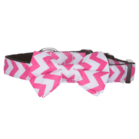 Hamish McBeth stylish pink chevron bowtie is an adjustable collar and includes a removable bow tie giving you the option to dress it up or down as mood suits you and your pup. Handmade from quality cotton fabric and strong yet soft webbing that provides best style and comfort.