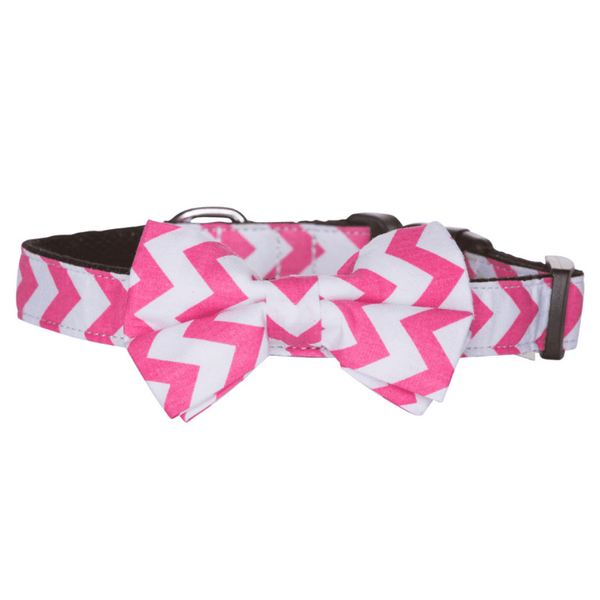 Hamish McBeth stylish pink chevron bowtie is an adjustable collar and includes a removable bow tie giving you the option to dress it up or down as mood suits you and your pup. Handmade from quality cotton fabric and strong yet soft webbing that provides best style and comfort.