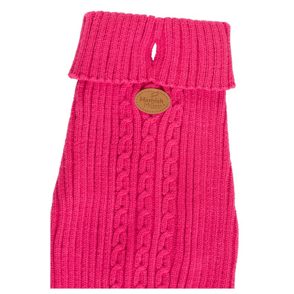 Hamish McBeth 100% Mongolian pure wool dog jumper in pink is hand loomed with a roll neck cable knit design that makes this knitted dog jumper warm and comfortable. Available in 6 sizes