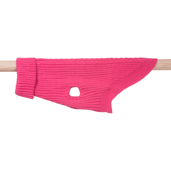 Hamish McBeth 100% Mongolian pure wool dog jumper in pink is hand loomed with a roll neck cable knit design that makes this knitted dog jumper warm and comfortable. Available in 6 sizes