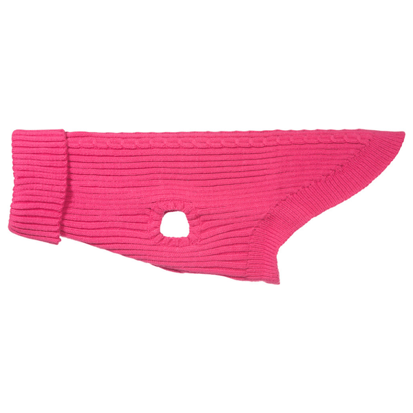 Hamish McBeth 100% Mongolian pure wool dog jumper in pink is hand loomed with a roll neck cable knit design that makes this knitted dog jumper warm and comfortable. Available in 6 sizes
