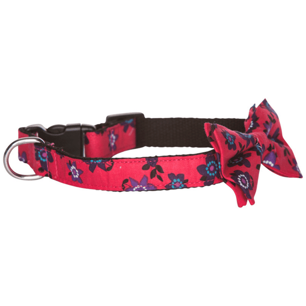 Hamish McBeth exclusive pink floral bowtie is an adjustable collar and includes a removable bow tie giving you the option to dress it up or down as mood suits you and your pup. Handmade from quality cotton fabric and strong yet soft webbing that provides best style and comfort.
