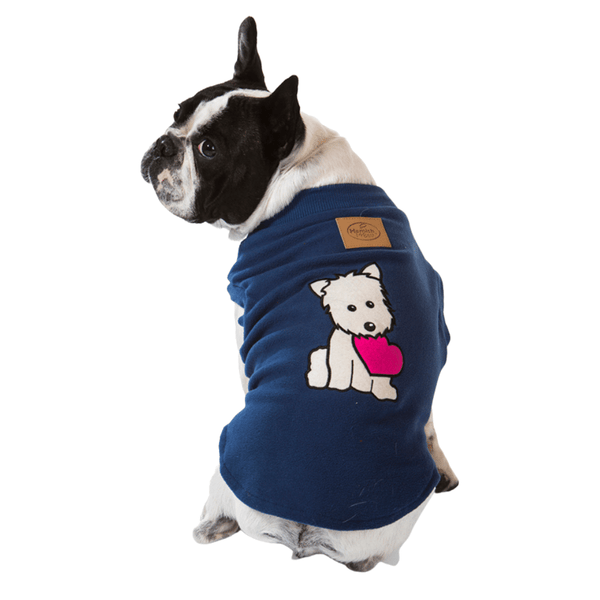 Super soft microfleece Hamish McBeth Blue dog Pyjamas with a puppy heart motif are the best dog clothes to keep your pooch snuggly and warm. Sleep with them or walk out in style. Sizing from puppies to big dogs.