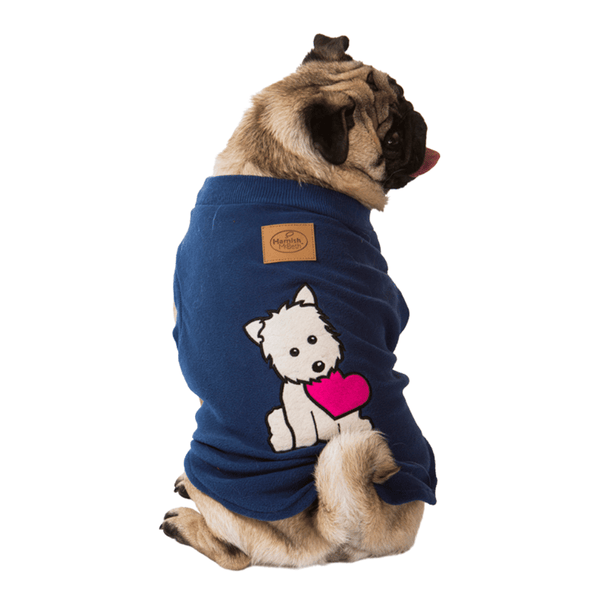 Super soft microfleece Hamish McBeth Blue dog Pyjamas with a puppy heart motif are the best dog clothes to keep your pooch snuggly and warm. Sleep with them or walk out in style. Sizing from puppies to big dogs.