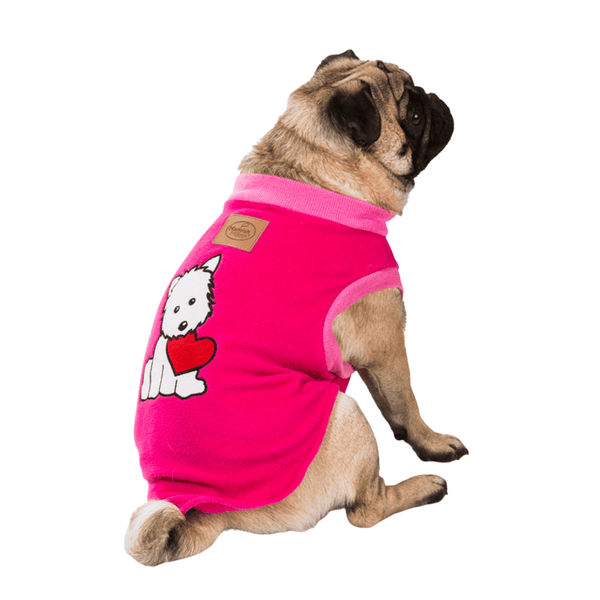 Super soft microfleece Hamish McBeth Pink dog Pyjamas with a puppy heart motif are the best dog clothes to keep your pooch snuggly and warm. Sleep with them or walk out in style. Sizing from puppies to big dogs.
