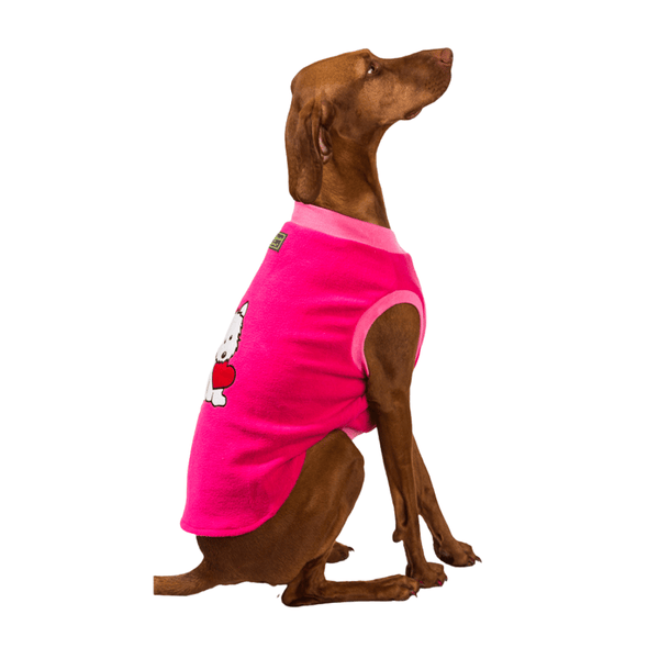 Super soft microfleece Hamish McBeth Pink dog Pyjamas with a puppy heart motif are the best dog clothes to keep your pooch snuggly and warm. Sleep with them or walk out in style. Sizing from puppies to big dogs.