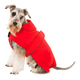 Hamish McBeth red all-weather dog coat is windproof and water-resistant is an outdoor gear essential. The unique design of our dog coat allows it to wrap around the chest area to cover and provide extra protection. Easy to fit with velcro straps on top. and is fully quilted for extra warmth. Available in 6 sizes for small  to large dogs.