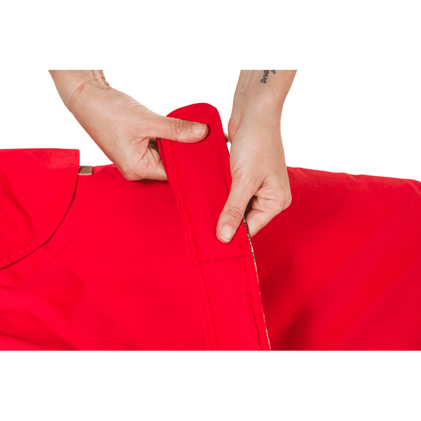 Hamish McBeth red all-weather dog coat is windproof and water-resistant is an outdoor gear essential. The unique design of our dog coat allows it to wrap around the chest area to cover and provide extra protection. Easy to fit with velcro straps on top. and is fully quilted for extra warmth. Available in 6 sizes for small  to large dogs.