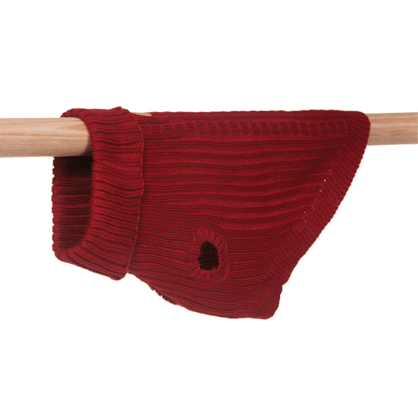 Hamish McBeth 100% Mongolian pure wool dog jumper in red is hand loomed with a roll neck cable knit design that makes this knitted dog jumper warm and comfortable. Available in 6 sizes
