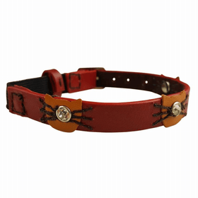 Hamish McBeth exclusive design makes this red leather cat collar great for the playful cat. The fun design has a cat face with diamantes and whiskers plus contrasting colours that make it super comfortable for your feline friend including a unique bell for safety.