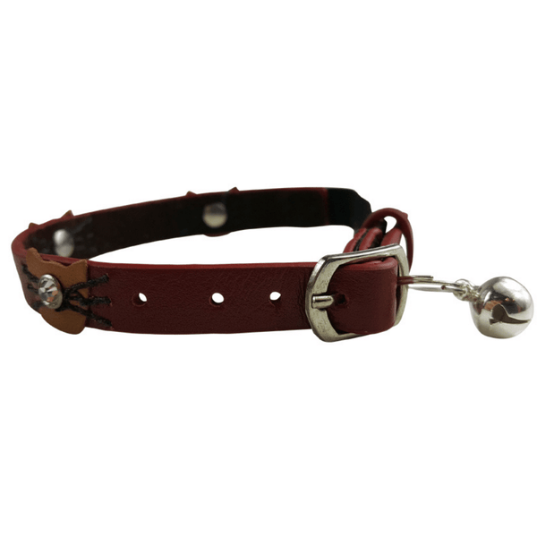 Hamish McBeth exclusive design makes this red leather cat collar great for the playful cat. The fun design has a cat face with diamantes and whiskers plus contrasting colours that make it super comfortable for your feline friend including a unique bell for safety.
