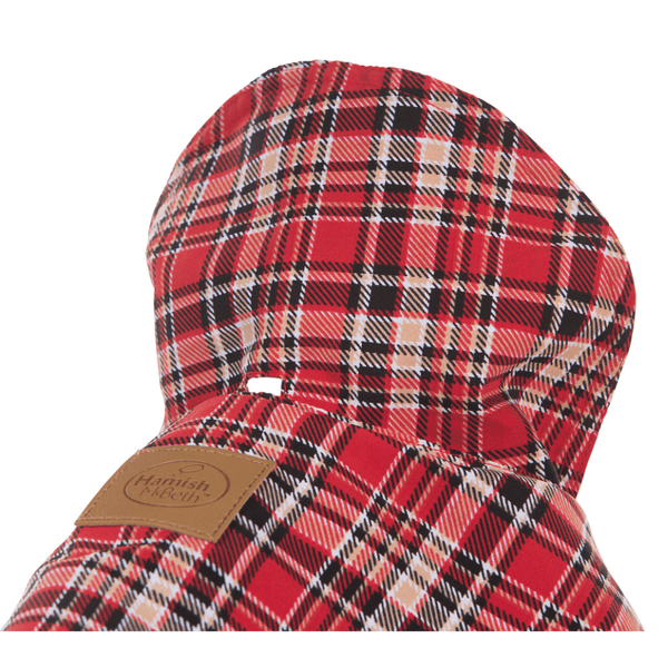 Hamish McBeth classic red tartan all-weather dog coat is windproof and water-resistant is an outdoor gear essential. The unique design of our dog coat allows it to wrap around the chest area to cover and provide extra protection. Easy to fit with velcro straps on top. and is fully quilted for extra warmth. Available in 6 sizes for small  to large dogs.