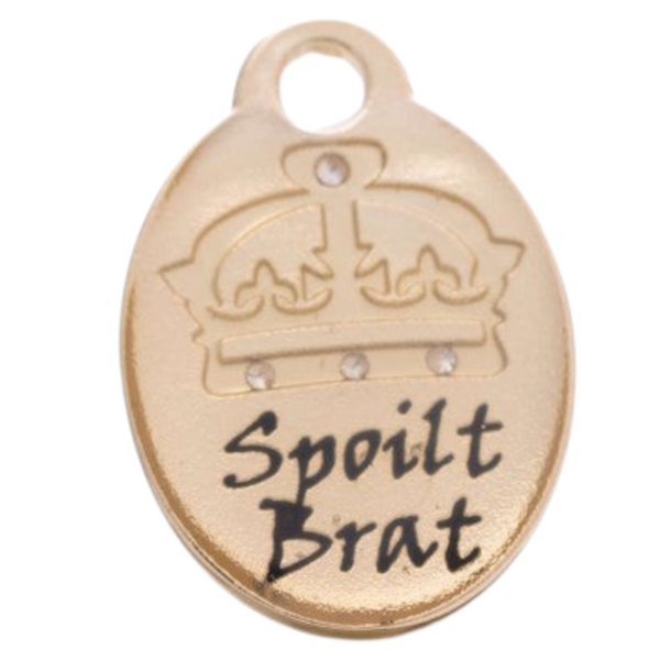 Hamish McBeth pet id tag is hand enameled text and the crown is decorated with 4 Czech crystals. Custom designed, durable, rustproof, heavy duty metal with protective coating. Free laser engraving with a split ring included. Available in gold or silver. Size: 2.2 x 2.7cm