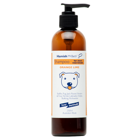 Hamish McBeth All natural concentrated formula dog shampoo for Staffie & Short coats that is hypo-allergenic, soap, paraben and phosphate free plus an Orange Lime fragrance. Naturally derived citrus coat gloss that works to add lustre and depth to short coats. 250mL