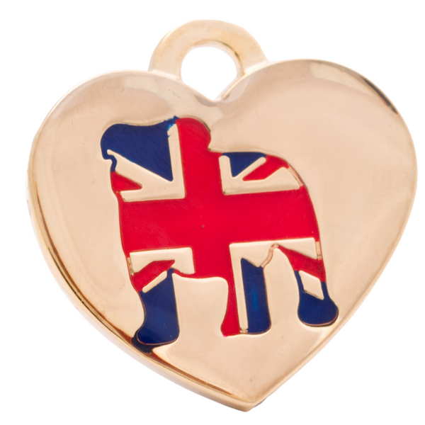 Hamish McBeth Staffy pet ID Tag has a hand enameled face with the heart shaped tag. Custom designed, durable, rustproof, heavy duty metal with a protective coating. Free laser engraving with a split ring included. Available in gold or silver. Size 3 x 2.2.cm