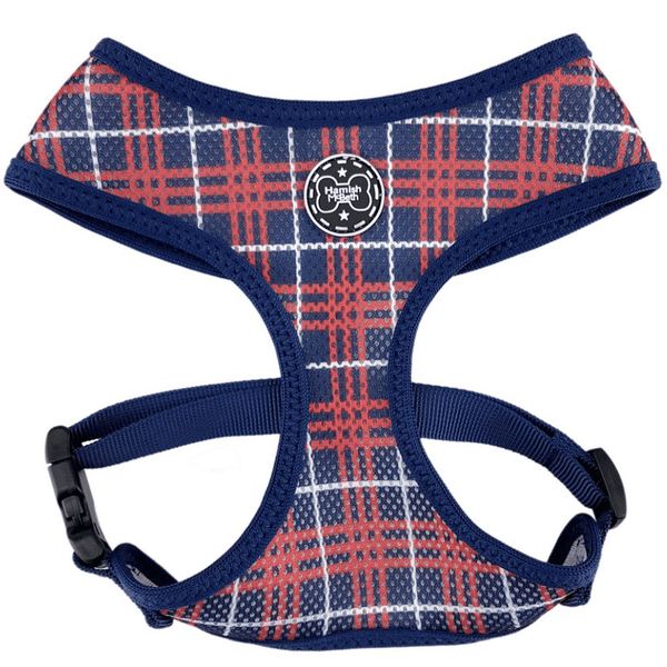 Hamish McBeth classic blue and red tartan check dog harness, your dog will be looking the part when meeting their mates. Designed for easy use, lightly padded and comfortable with flexible fit leg holes plus double stitching for extra strength. This dog harness is specifically designed to give your pooch an easy and comfortable walk.