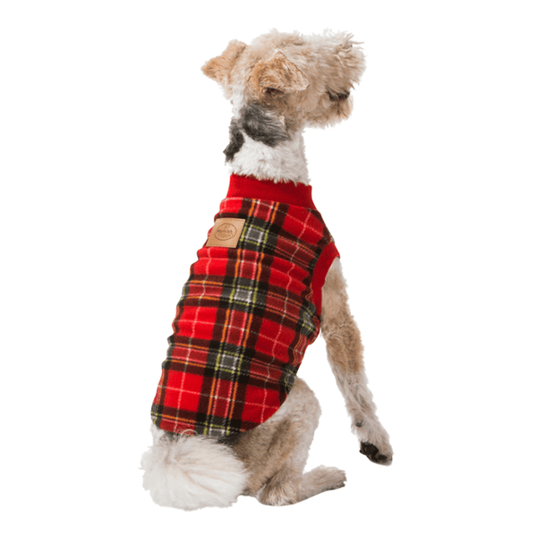 Super soft microfleece Hamish McBeth Red Tartan dog Pyjamas  are the best dog clothes to keep your  pooch snuggly and warm. Sleep with them or walk out in style. Sizing from puppies to big dogs. Matching tartan red blanket available.