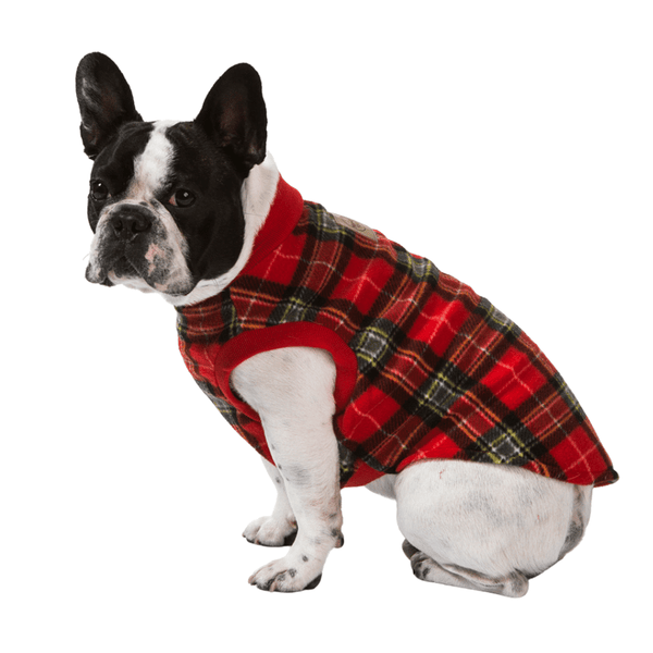 Super soft microfleece Hamish McBeth Red Tartan dog Pyjamas  are the best dog clothes to keep your  pooch snuggly and warm. Sleep with them or walk out in style. Sizing from puppies to big dogs. Matching tartan red blanket available.