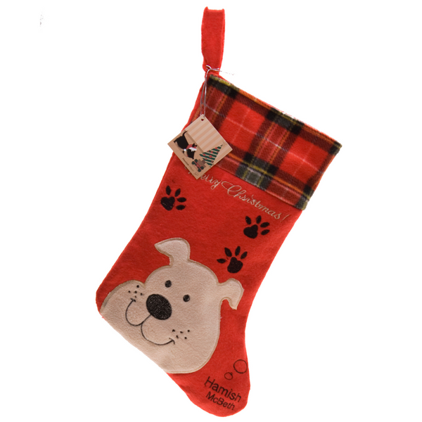 Hamish McBeth cute Xmas stocking perfect for dogs. Can fit toys, treats and whatever else Santa brings for your pup.